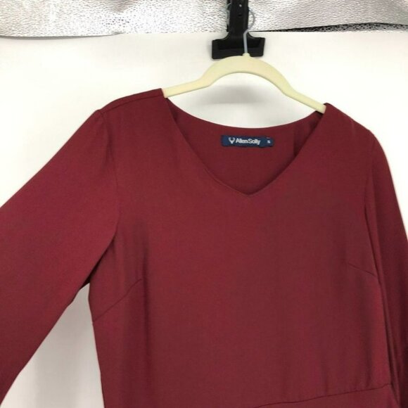 Allen Solly Burgundy Peplum flared sleeve v-neck blouse small - Picture 12 of 16
